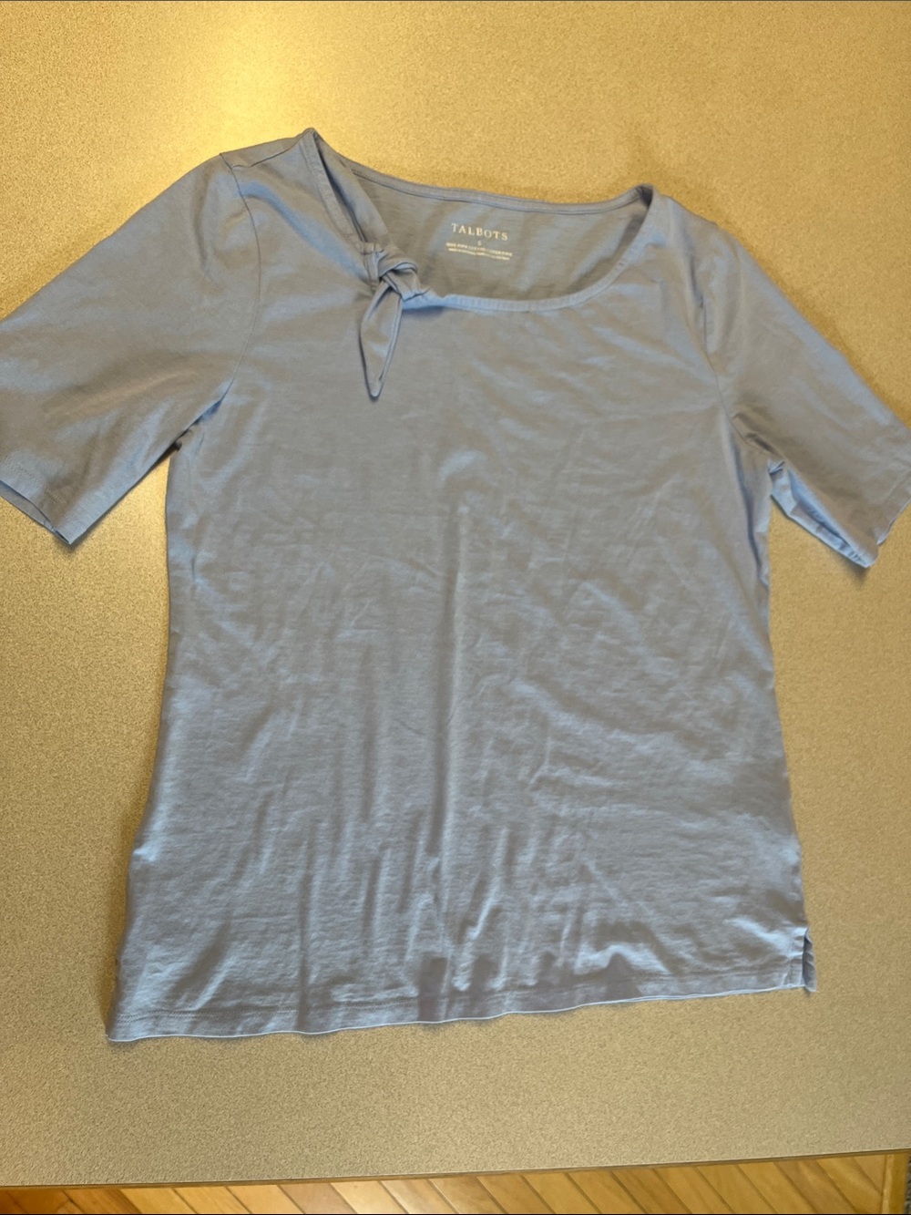 Talbots Pale Blue Short-Sleeve Knot-Detail Tee